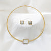 Stainless Steel Necklace and Earring, with White Crystal, Polished, Golden Finish, 06.116.0155
