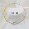Stainless Steel Necklace and Earring, with White Crystal, Polished, Golden Finish, 06.116.0155