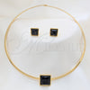 Stainless Steel Necklace and Earring, with Black Crystal, Polished, Golden Finish, 06.116.0155.2