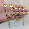 Stainless Steel Necklace, Bracelet and Earring, Heart and Flower Design, Polished, Golden Finish, 06.116.0161