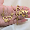 Stainless Steel Necklace, Bracelet and Earring, Heart Design, Polished, Golden Finish, 06.116.0162
