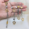 Stainless Steel Necklace, Bracelet and Earring, Heart Design, Polished, Two Tone, 06.116.0163
