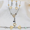 Stainless Steel Necklace, Bracelet and Earring, Heart Design, Polished, Two Tone, 06.116.0163