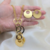 Stainless Steel Necklace, Bracelet and Earring, Disco Design, Polished, Golden Finish, 06.116.0178