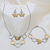 Stainless Steel Necklace, Bracelet and Earring, Butterfly and Flower Design, Polished, Two Tone, 06.116.0176