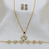 Stainless Steel Necklace, Bracelet and Earring, with White Crystal, Polished, Golden Finish, 06.116.0182