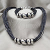 Stainless Steel Necklace and Bracelet, Black Leather Finish, Rhodium Finish, 06.116.0185
