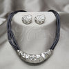 Stainless Steel Necklace and Earring, Heart Design, Black Leather Finish, Rhodium Finish, 06.116.0187