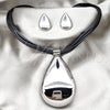 Stainless Steel Necklace and Earring, Black Leather Finish, Golden Finish, 06.116.0188