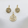 Stainless Steel Necklace and Earring, with White Cubic Zirconia, Polished, Golden Finish, 06.116.0189