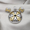 Stainless Steel Necklace and Earring, Flower Design, Polished, Two Tone, 06.116.0193.1