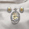Stainless Steel Necklace and Earring, Heart Design, Polished, Two Tone, 06.116.0197