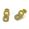 Oro Laminado Stud Earring, Gold Filled Style Twist Design, with White Micro Pave, Polished, Golden Finish, 02.283.0412