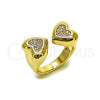 Oro Laminado Multi Stone Ring, Gold Filled Style Heart Design, with White Cubic Zirconia, Polished, Golden Finish, 01.283.0060 (One size fits all)