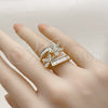 Oro Laminado Multi Stone Ring, Gold Filled Style Flower and Baguette Design, with White Cubic Zirconia, Polished, Golden Finish, 01.283.0065 (One size fits all)