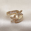 Oro Laminado Multi Stone Ring, Gold Filled Style Flower and Baguette Design, with White Cubic Zirconia, Polished, Golden Finish, 01.283.0065 (One size fits all)