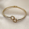 Oro Laminado Individual Bangle, Gold Filled Style Heart Design, with White Micro Pave, Polished, Golden Finish, 07.237.0016.04 (Thickness, Size 4 (2.25 Diameter))