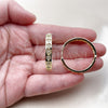 Oro Laminado Huggie Hoop, Gold Filled Style Heart Design, with White Micro Pave, Polished, Golden Finish, 02.237.0068.30