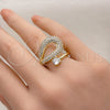 Oro Laminado Multi Stone Ring, Gold Filled Style Teardrop Design, with White Cubic Zirconia, Polished, Golden Finish, 01.266.0076 (One size fits all)