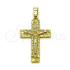Oro Laminado Religious Pendant, Gold Filled Style Crucifix Design, Diamond Cutting Finish, Golden Finish, 05.213.0196