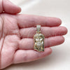 Oro Laminado Religious Pendant, Gold Filled Style Jesus Design, with White Micro Pave, Polished, Golden Finish, 05.213.0198