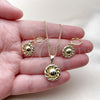 Oro Laminado Earring and Pendant Adult Set, Gold Filled Style Flower Design, Polished, Golden Finish, 10.213.0035