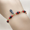 Oro Laminado Charm Bracelet, Gold Filled Style Figa Hand Design, with Black and Garnet Crystal, Polished, Golden Finish, 03.213.0435.06 (06 MM Thickness, 6 Inches Length)