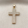 Oro Laminado Religious Pendant, Gold Filled Style Cross Design, with White Cubic Zirconia, Polished, Golden Finish, 05.344.0001
