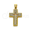 Oro Laminado Religious Pendant, Gold Filled Style Cross Design, with White Micro Pave, Polished, Golden Finish, 05.344.0002