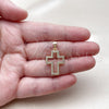 Oro Laminado Religious Pendant, Gold Filled Style Cross Design, with White Cubic Zirconia, Polished, Golden Finish, 05.344.0003