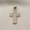 Oro Laminado Religious Pendant, Gold Filled Style Cross Design, with White Cubic Zirconia and White Micro Pave, Polished, Golden Finish, 05.344.0004