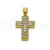 Oro Laminado Religious Pendant, Gold Filled Style Cross Design, with White Cubic Zirconia and White Micro Pave, Polished, Golden Finish, 05.344.0004