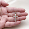Oro Laminado Religious Pendant, Gold Filled Style Cross Design, with White Cubic Zirconia, Polished, Golden Finish, 05.344.0005