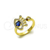 Oro Laminado Multi Stone Ring, Gold Filled Style Evil Eye Design, with Sapphire Blue and White Cubic Zirconia, Polished, Golden Finish, 01.196.0045 (One size fits all)