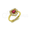 Oro Laminado Multi Stone Ring, Gold Filled Style Heart Design, with Ruby and White Cubic Zirconia, Polished, Golden Finish, 01.196.0048 (One size fits all)