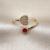 Oro Laminado Multi Stone Ring, Gold Filled Style Heart Design, with Ruby Cubic Zirconia and White Micro Pave, Polished, Golden Finish, 01.196.0056 (One size fits all)
