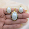 Stainless Steel Necklace and Earring, with White Mother of Pearl, White Polished, Golden Finish, 06.116.0211