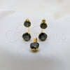 Stainless Steel Necklace and Earring, with Green Cubic Zirconia, White Polished, Golden Finish, 06.116.0212