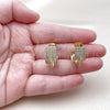 Oro Laminado Stud Earring, Gold Filled Style with White Cubic Zirconia, Polished, Golden Finish, 02.436.0037