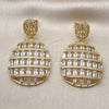 Oro Laminado Dangle Earring, Gold Filled Style Baguette Design, with White Cubic Zirconia, Polished, Golden Finish, 02.436.0040