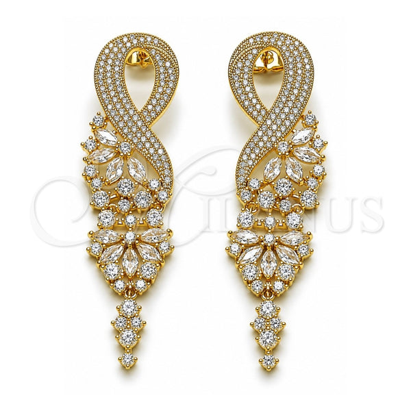 Oro Laminado Long Earring, Gold Filled Style Infinite Design, with White Cubic Zirconia, Polished, Golden Finish, 02.436.0047