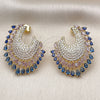 Oro Laminado Stud Earring, Gold Filled Style Teardrop Design, with Sapphire Blue and White Cubic Zirconia, Polished, Golden Finish, 02.436.0019.1