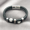 Stainless Steel Fancy Bracelet, Black Leather Finish, Steel Finish, 03.449.0001.09 (Thickness, 9 Inches Length)