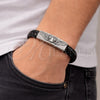 Stainless Steel Fancy Bracelet, Skull and Wings Design, Black Leather Finish, Steel Finish, 03.450.0001.09 (08 MM Thickness, 9 Inches Length)