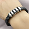 Stainless Steel Fancy Bracelet, Black Leather Finish, Steel Finish, 03.450.0003.09 (Thickness, 9 Inches Length)