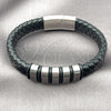 Stainless Steel Fancy Bracelet, Black Leather Finish, Steel Finish, 03.450.0003.09 (Thickness, 9 Inches Length)