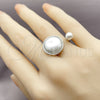 Rhodium Gold Filled Multi Stone Ring, Ball Design, with Ivory Pearl, Polished, Rhodium Finish, 01.438.0006 (One size fits all)