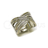 Rhodium Gold Filled Multi Stone Ring, Twist Design, with White Micro Pave, Polished, Rhodium Finish, 01.438.0008 (One size fits all)