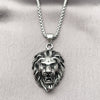 Stainless Steel Pendant Necklace, Lion Design, Polished, Steel Finish, 04.451.0003.24 (03 MM Thickness, 24 Inches Length)