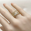 Oro Laminado Multi Stone Ring, Gold Filled Style Love Design, with White Cubic Zirconia, Polished, Golden Finish, 01.310.0050 (One size fits all)